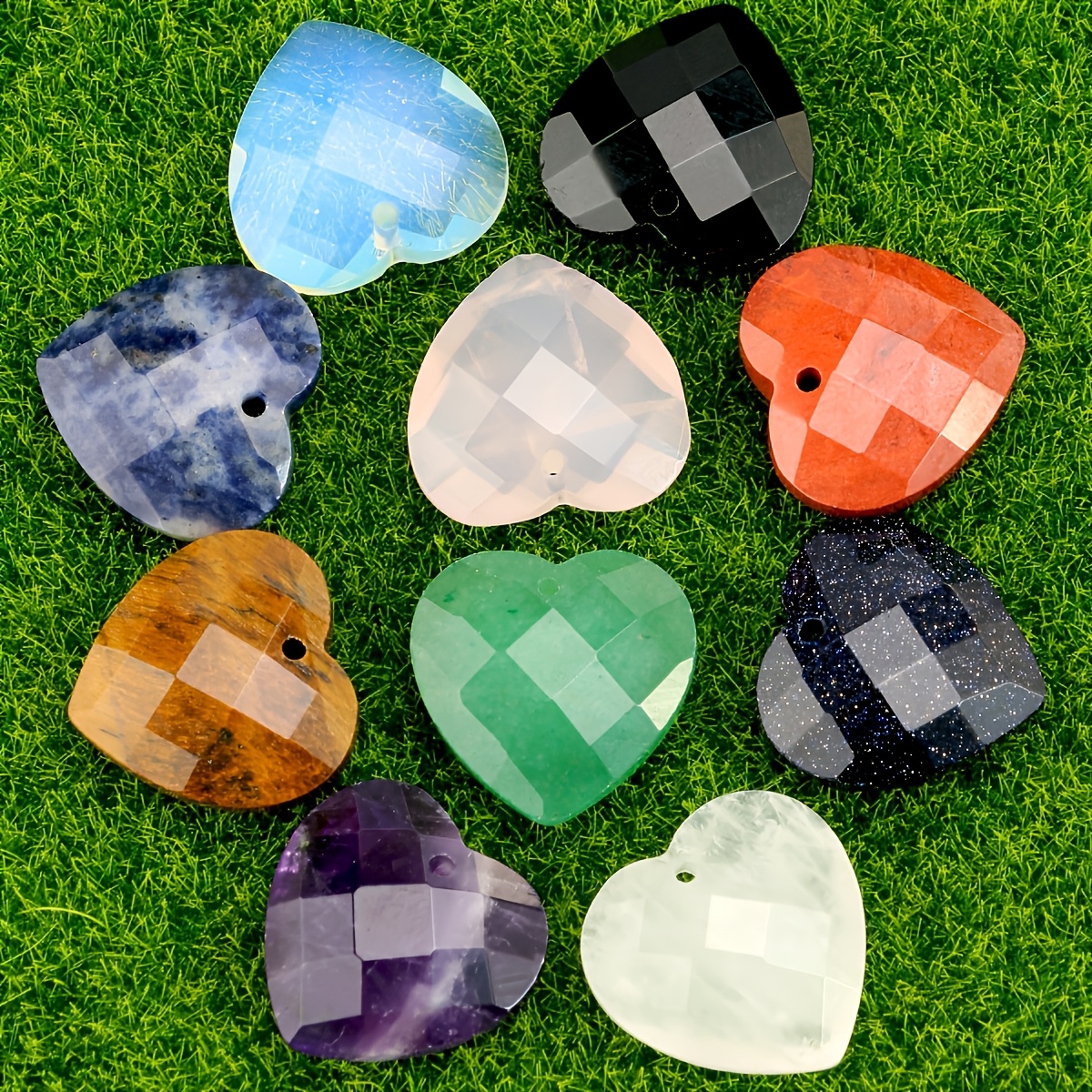6pcs Random Rose Quartz Exquisite Faceted Heart Pendant Set